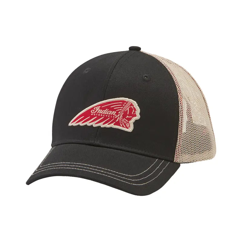 INDIAN MOTORCYCLE HEADDRESS TRUCKER HAT, BK