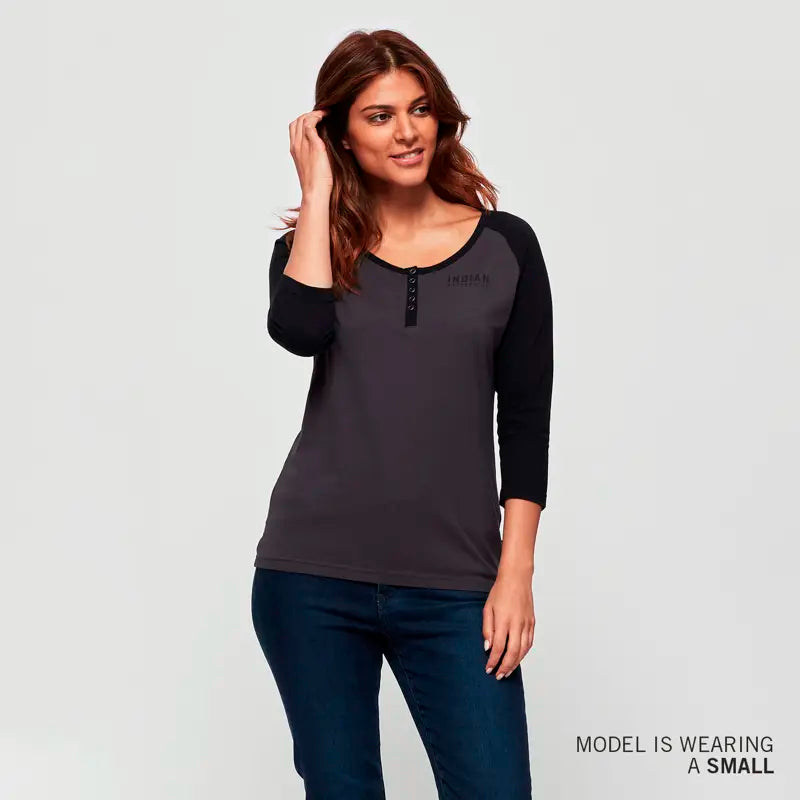 INDIAN MOTORCYLE WOMEN'S CHARCOAL QUARTER SLEEVE TEE