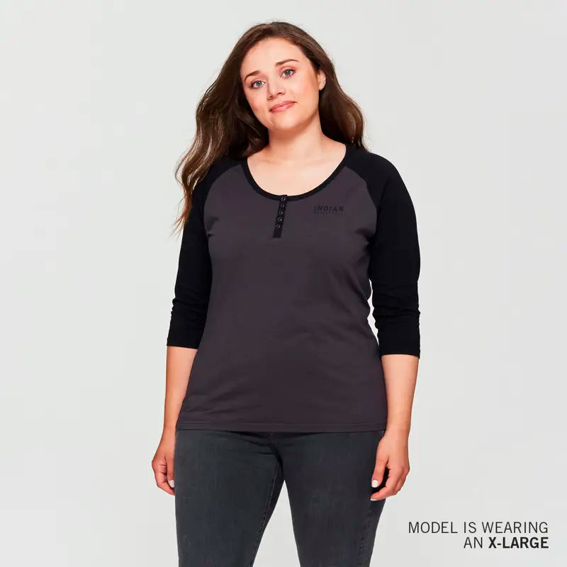 INDIAN MOTORCYLE WOMEN'S CHARCOAL QUARTER SLEEVE TEE