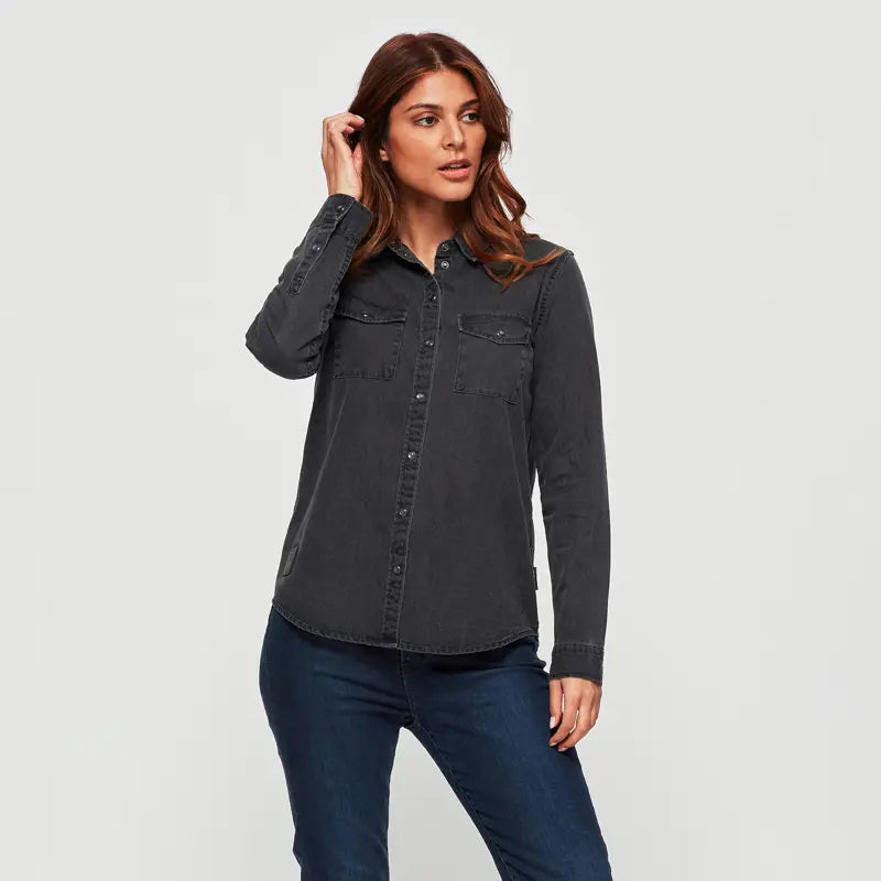 INDIAN MOTORCYCLE WOMEN'S BLACK LONG SLEEVE DENIM SHIRT