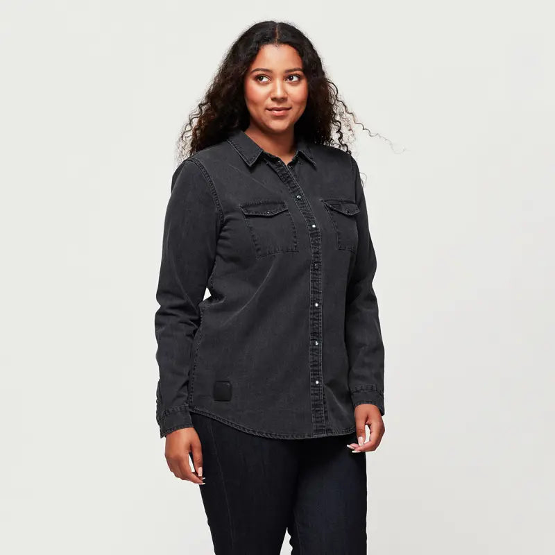 INDIAN MOTORCYCLE WOMEN'S BLACK LONG SLEEVE DENIM SHIRT