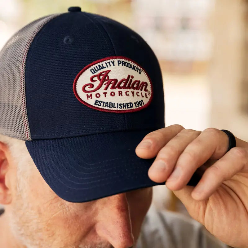 INDIAN MOTORCYCLE SCRIPT PATCH TRUCKER HAT