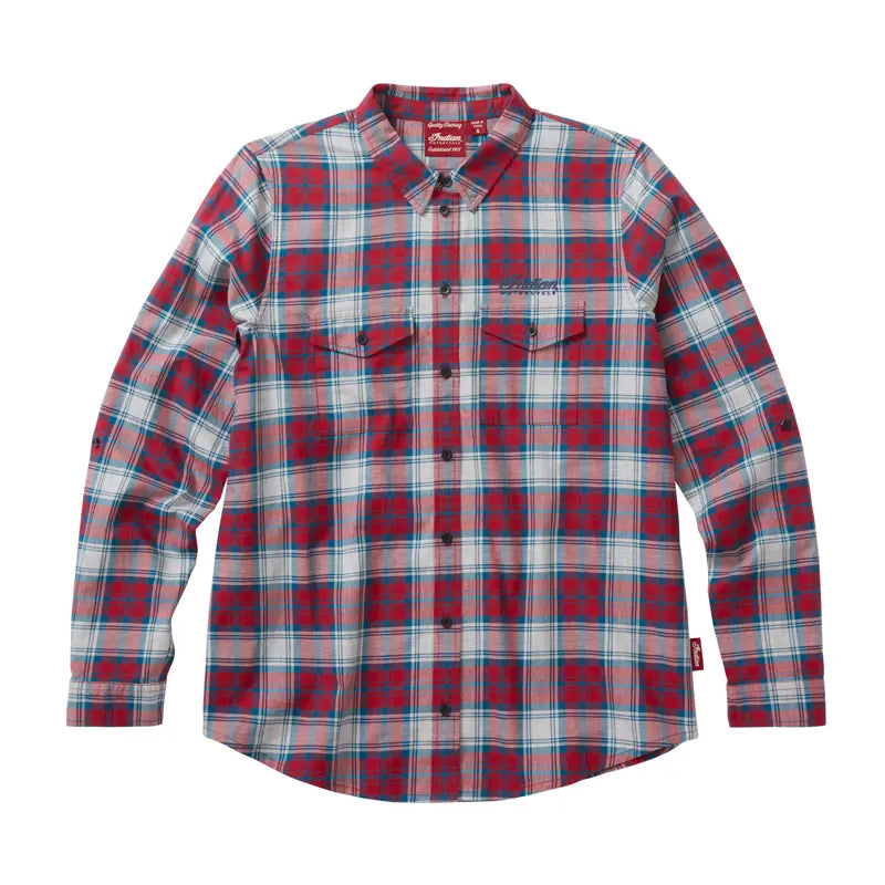 INDIAN MOTORCYCLE WOMEN'S RED SCRIPT EMBLEM PLAID SHIRT