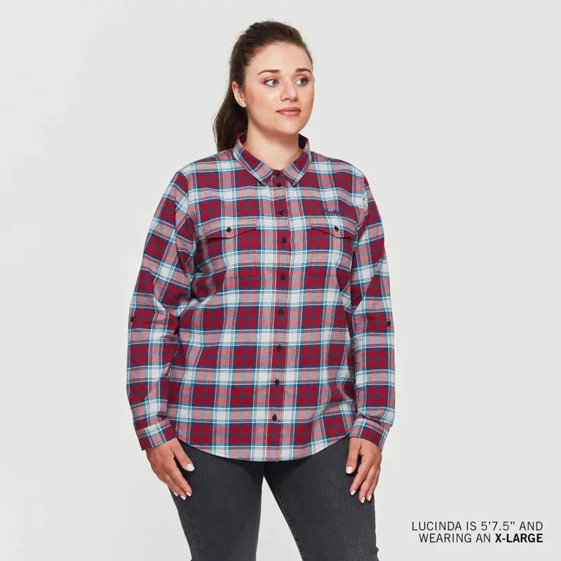 INDIAN MOTORCYCLE WOMEN'S RED SCRIPT EMBLEM PLAID SHIRT