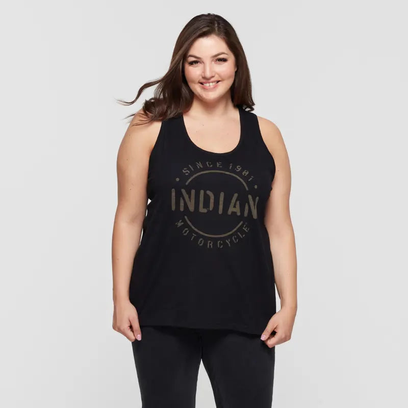 INDIAN MOTORCYCLE WOMEN'S BLACK STENCIL BLOCK ICON TANK