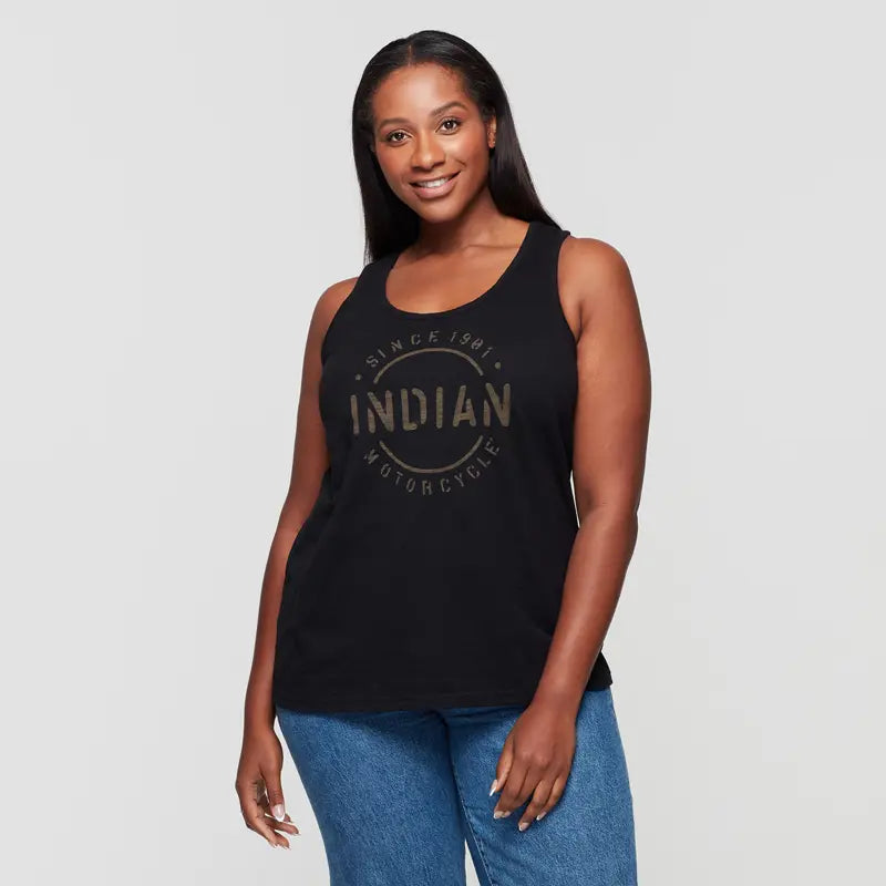 INDIAN MOTORCYCLE WOMEN'S BLACK STENCIL BLOCK ICON TANK