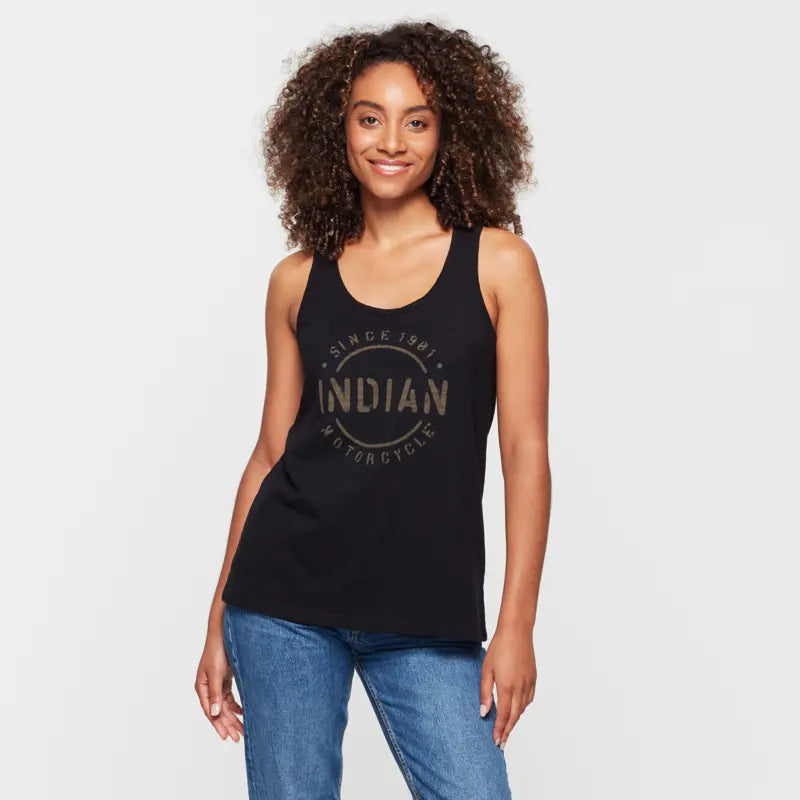 INDIAN MOTORCYCLE WOMEN'S BLACK STENCIL BLOCK ICON TANK