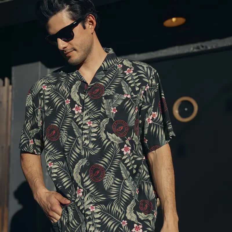 INDIAN MOTORCYCLE MEN'S TROPICAL PRINT SHORT SLEEVE SHIRT